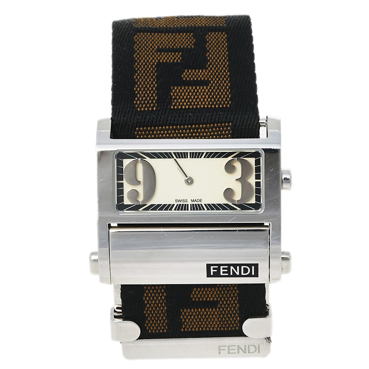 Fendi Cream Stainless Steel FF Zip Code 1120L Women's Wristwatch 38 mm