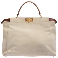 Fendi Cream/Tan Canvas and Leather Large Peekaboo Top Handle Bag