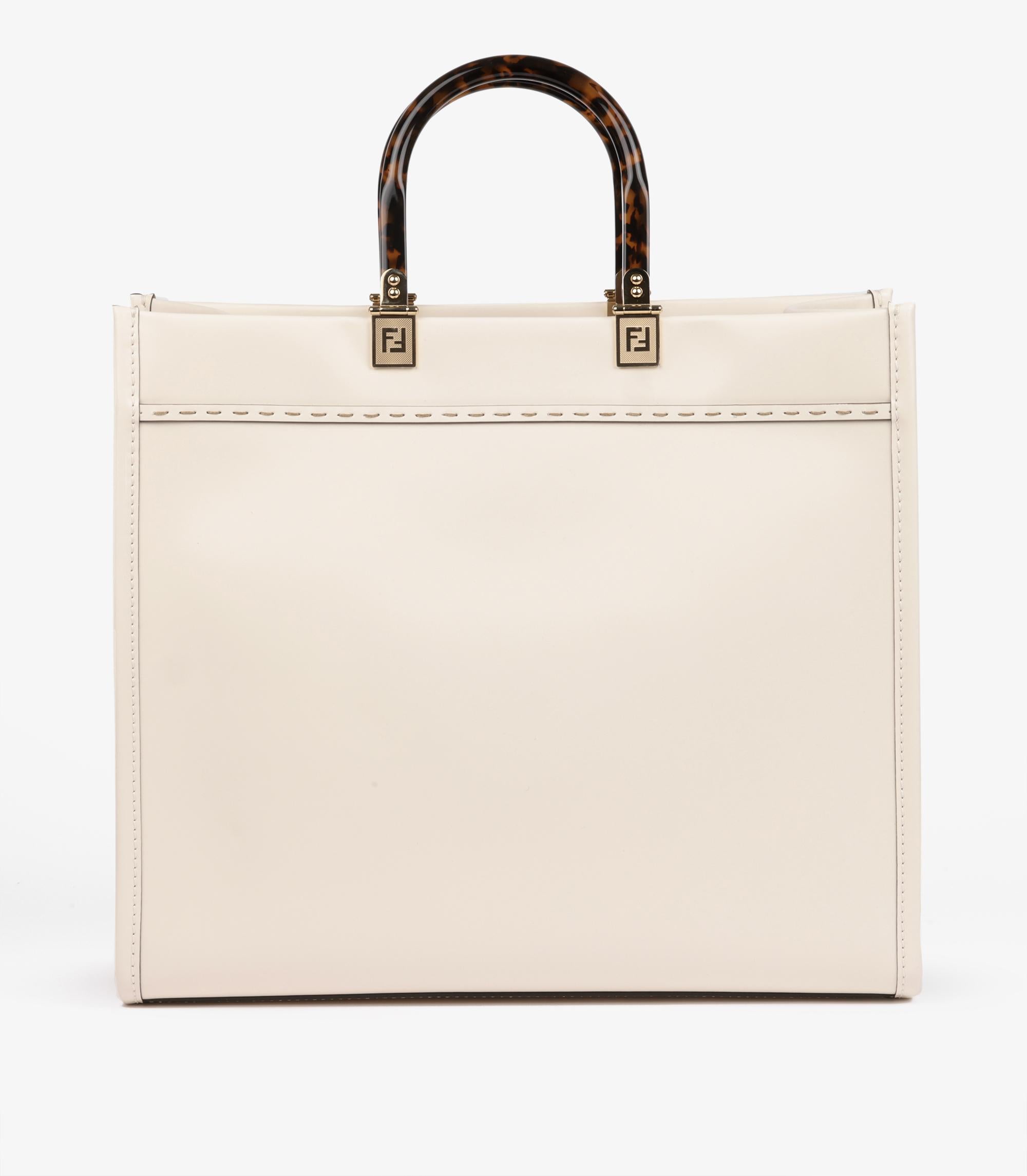 Fendi Creme & Taupe Geprägtes Kalbsleder Medium Sunshine Tote für Damen oder Herren im Angebot