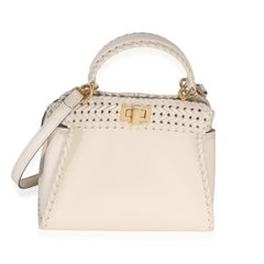 Borsa iconica Fendi Peekaboo Mini in Vitello King color crema con motivo intrecciato