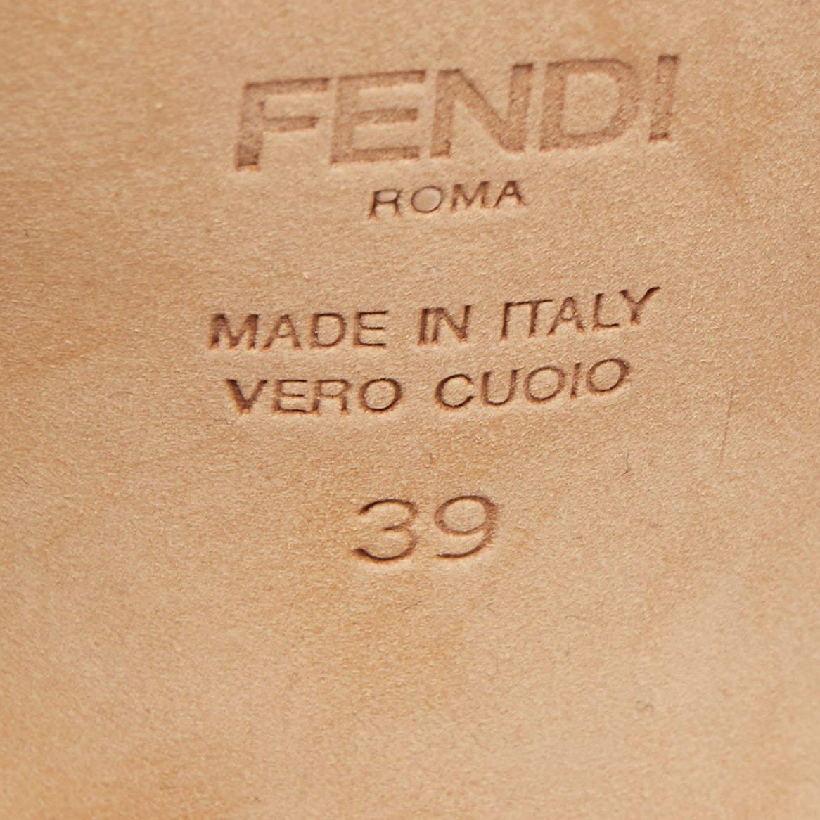 Fendi Cream/White Laser Cut Leather Block Heel Sandals Size 39 2