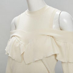 FENDI cream wool silk cashmere cold shoulder ruffle knit sweater IT44 M