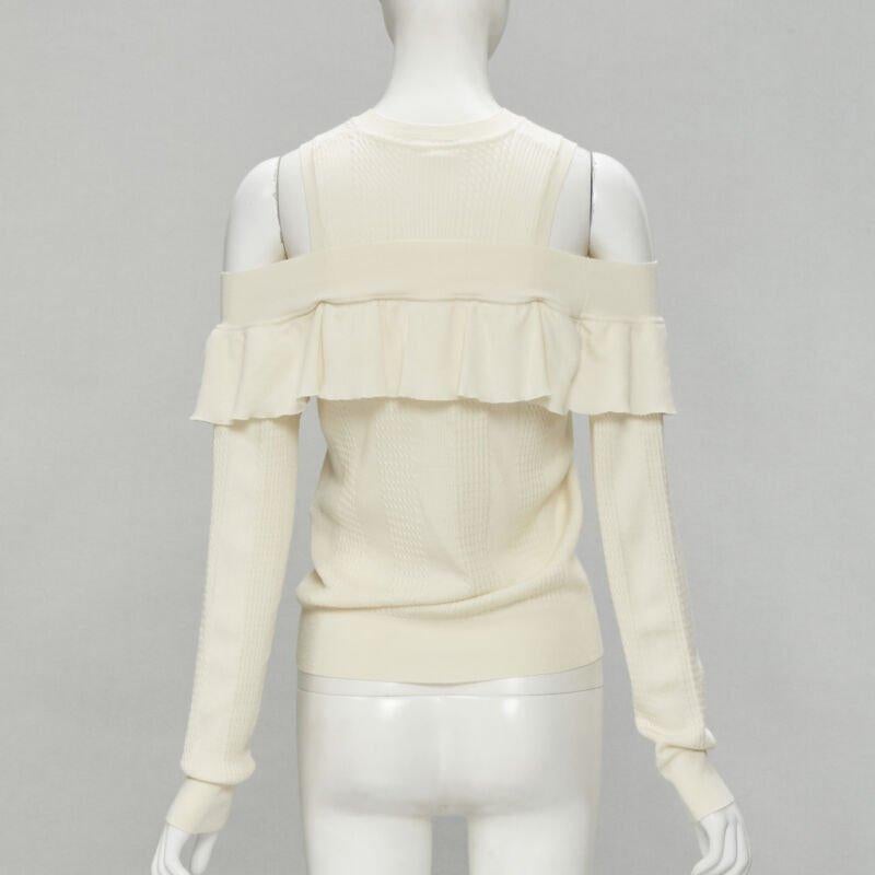 Women's FENDI cream wool silk cashmere cold shoulder ruffle knit sweater IT44 M For Sale