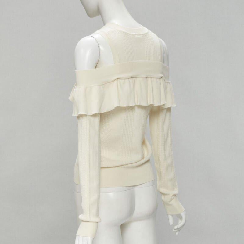 FENDI cream wool silk cashmere cold shoulder ruffle knit sweater IT44 M For Sale 1