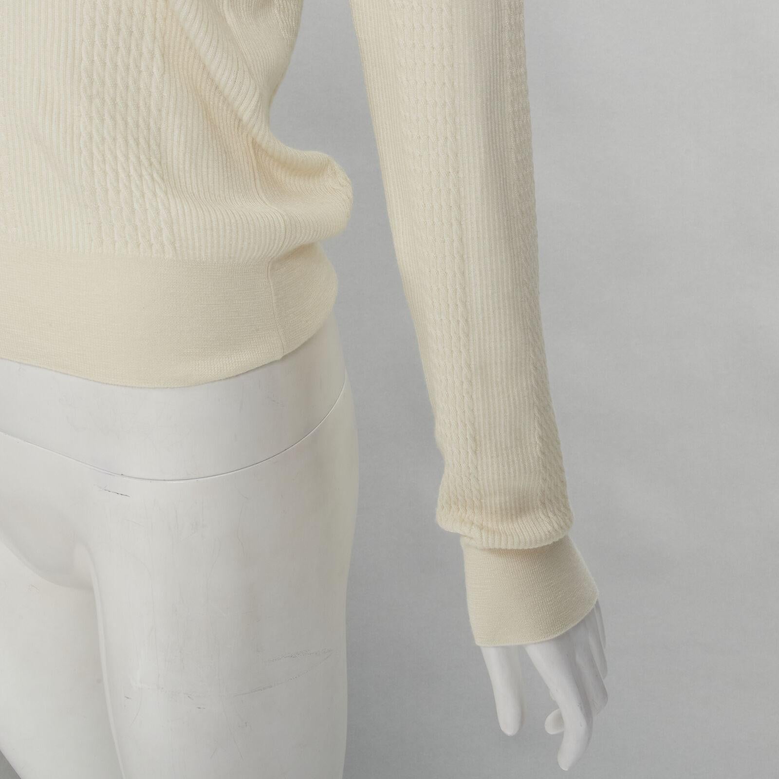 FENDI cream wool silk cashmere cold shoulder ruffle knit sweater IT44 M For Sale 3