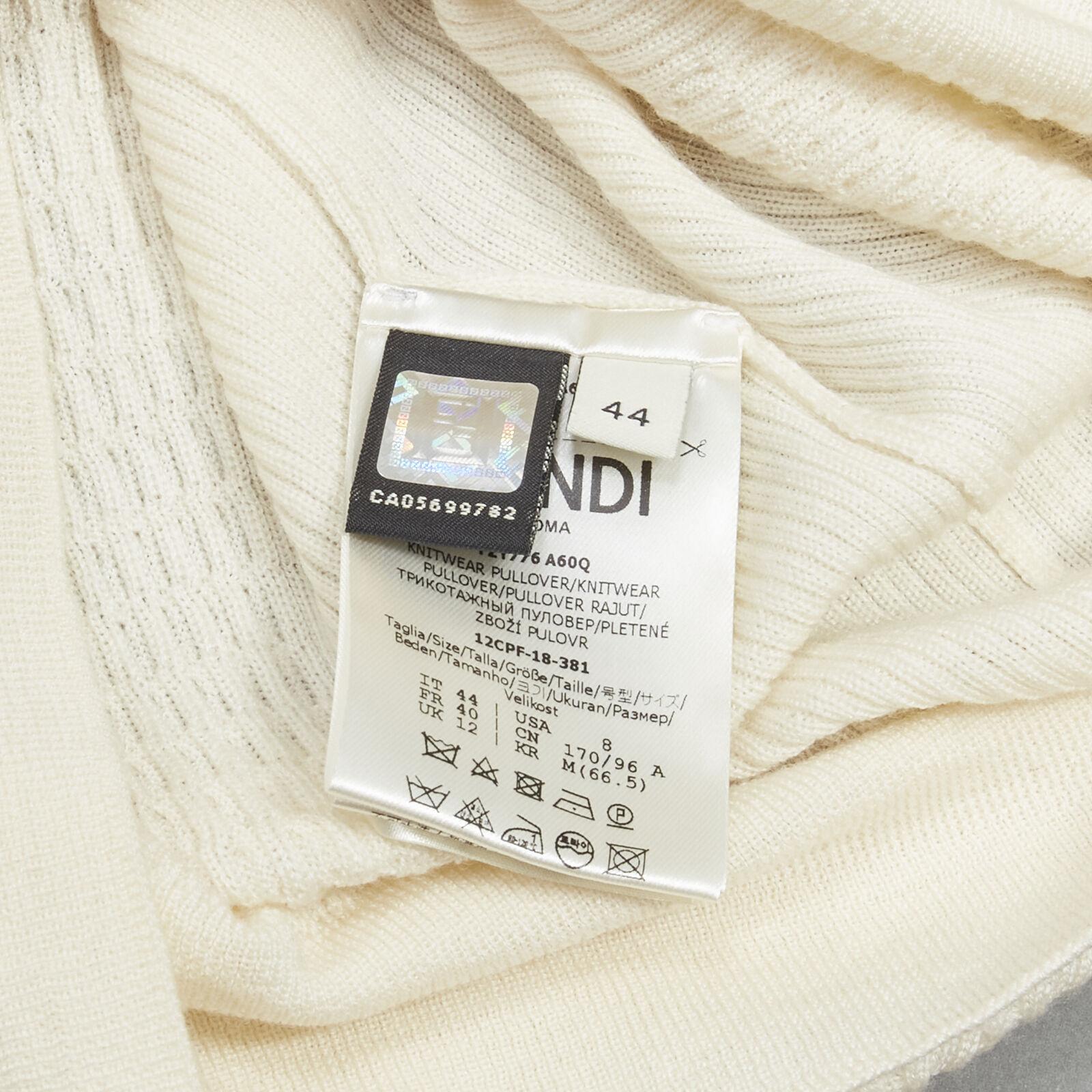 FENDI cream wool silk cashmere cold shoulder ruffle knit sweater IT44 M For Sale 4
