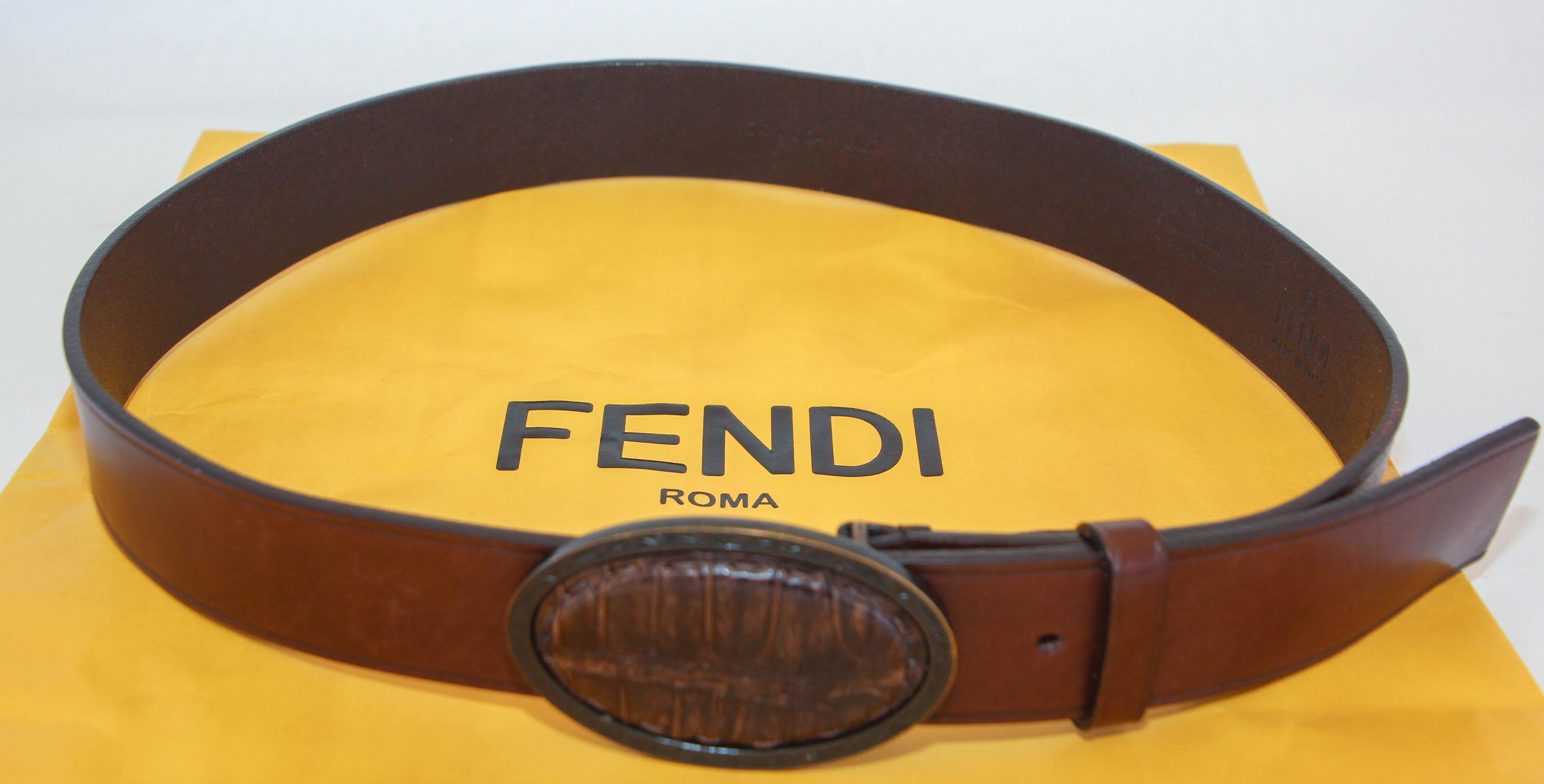 FENDI Crocodile Brown Leather Cowboy Belt 6