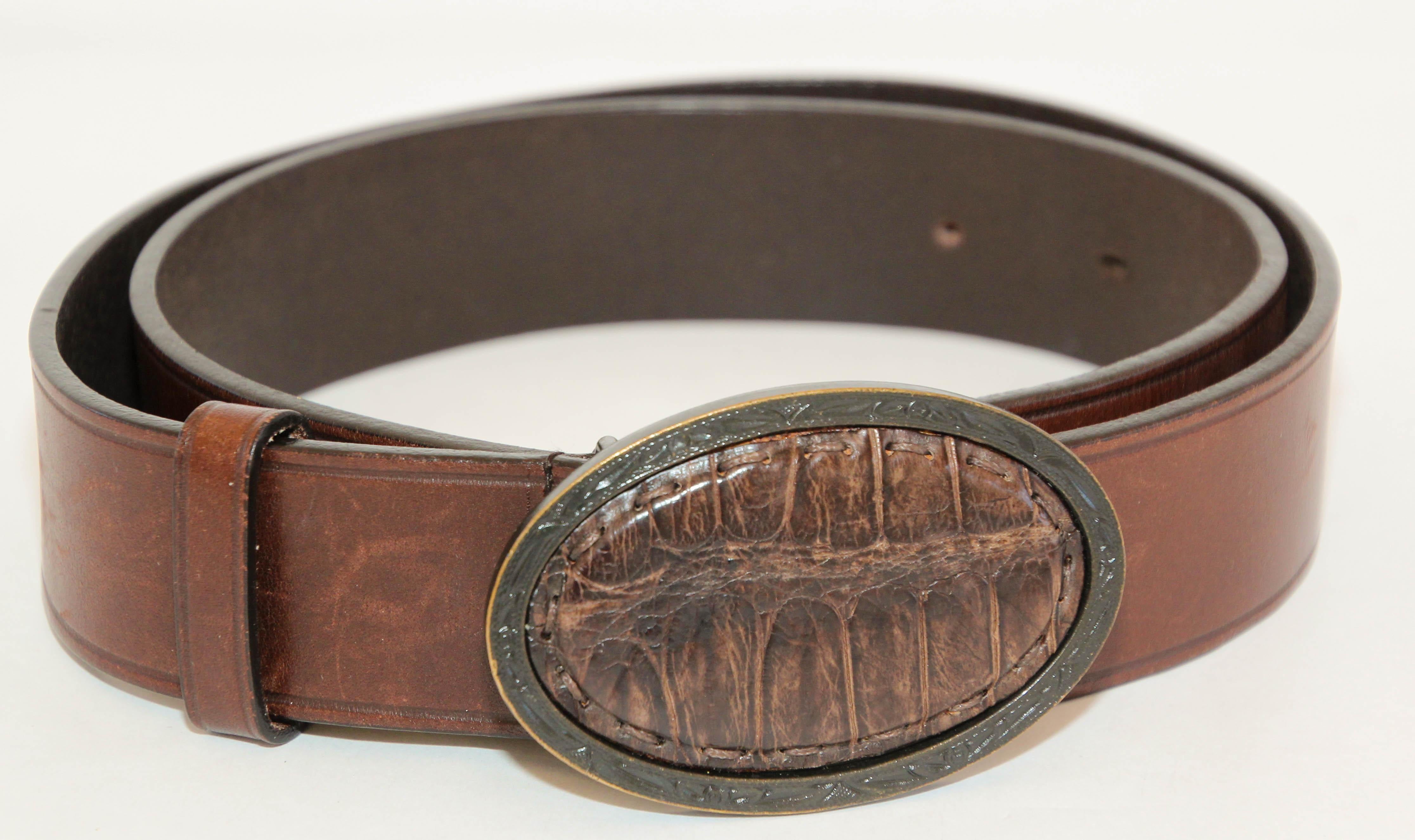 FENDI Crocodile Brown Leather Cowboy Belt 7