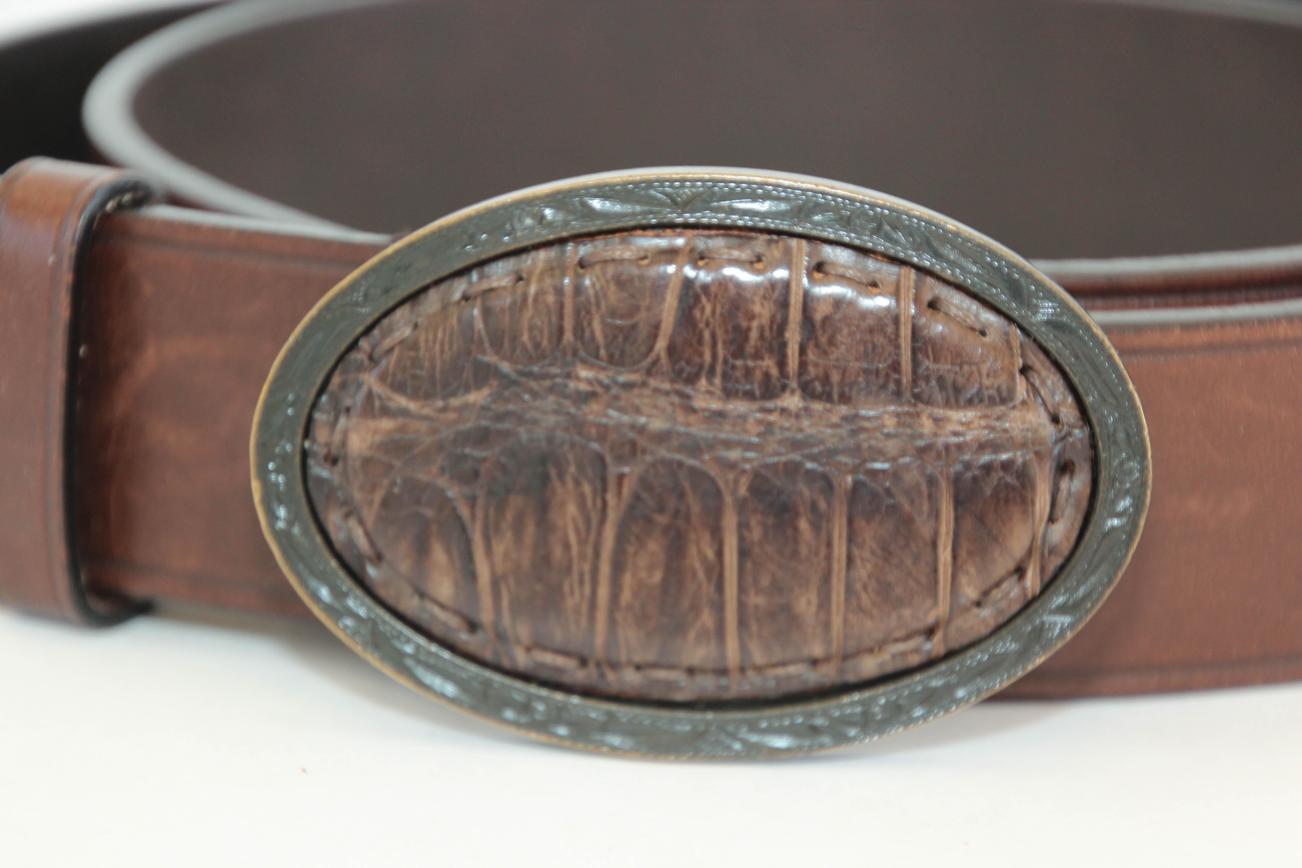 Women's or Men's FENDI Crocodile Brown Leather Cowboy Belt