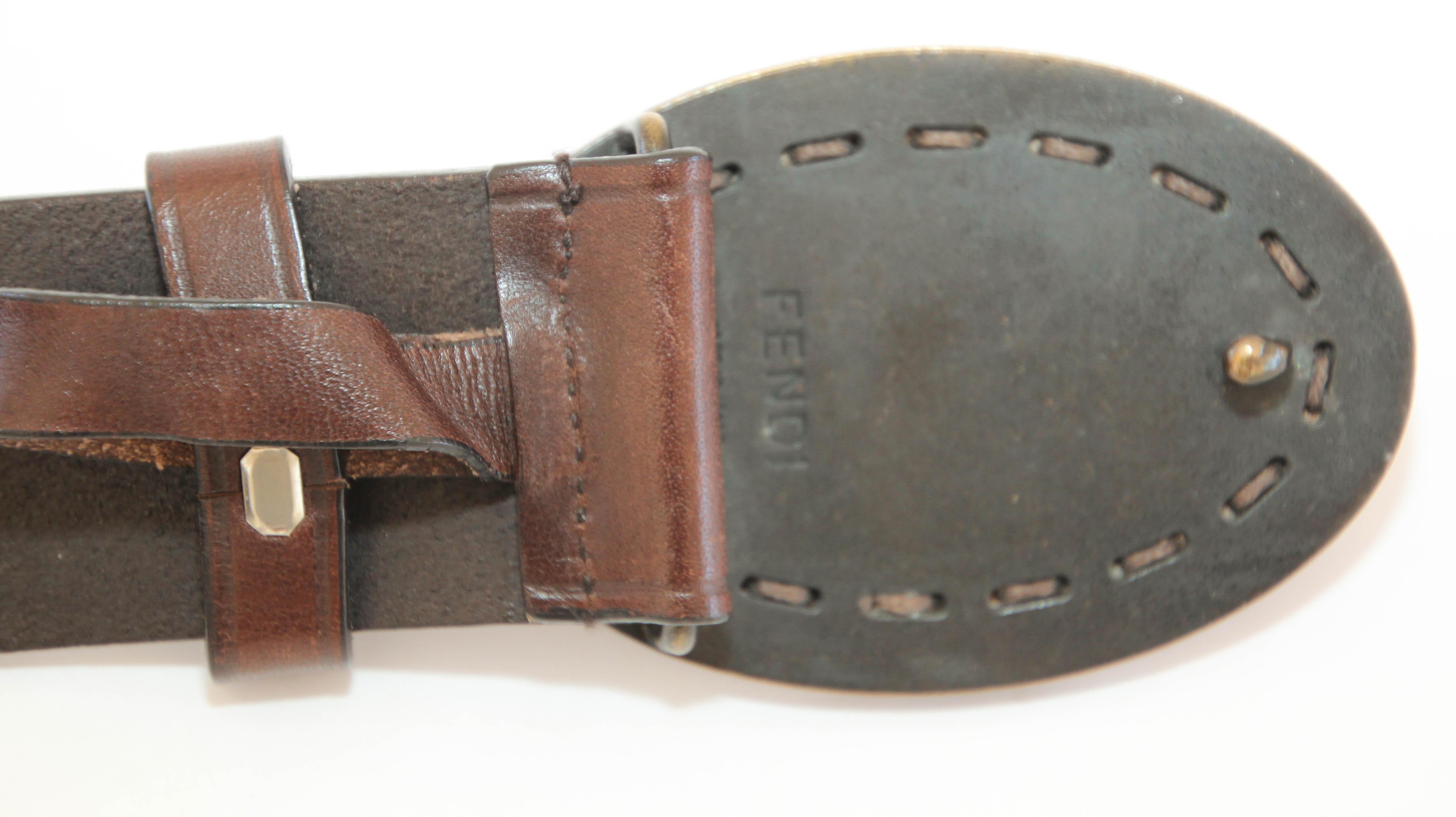 FENDI Crocodile Brown Leather Cowboy Belt 1