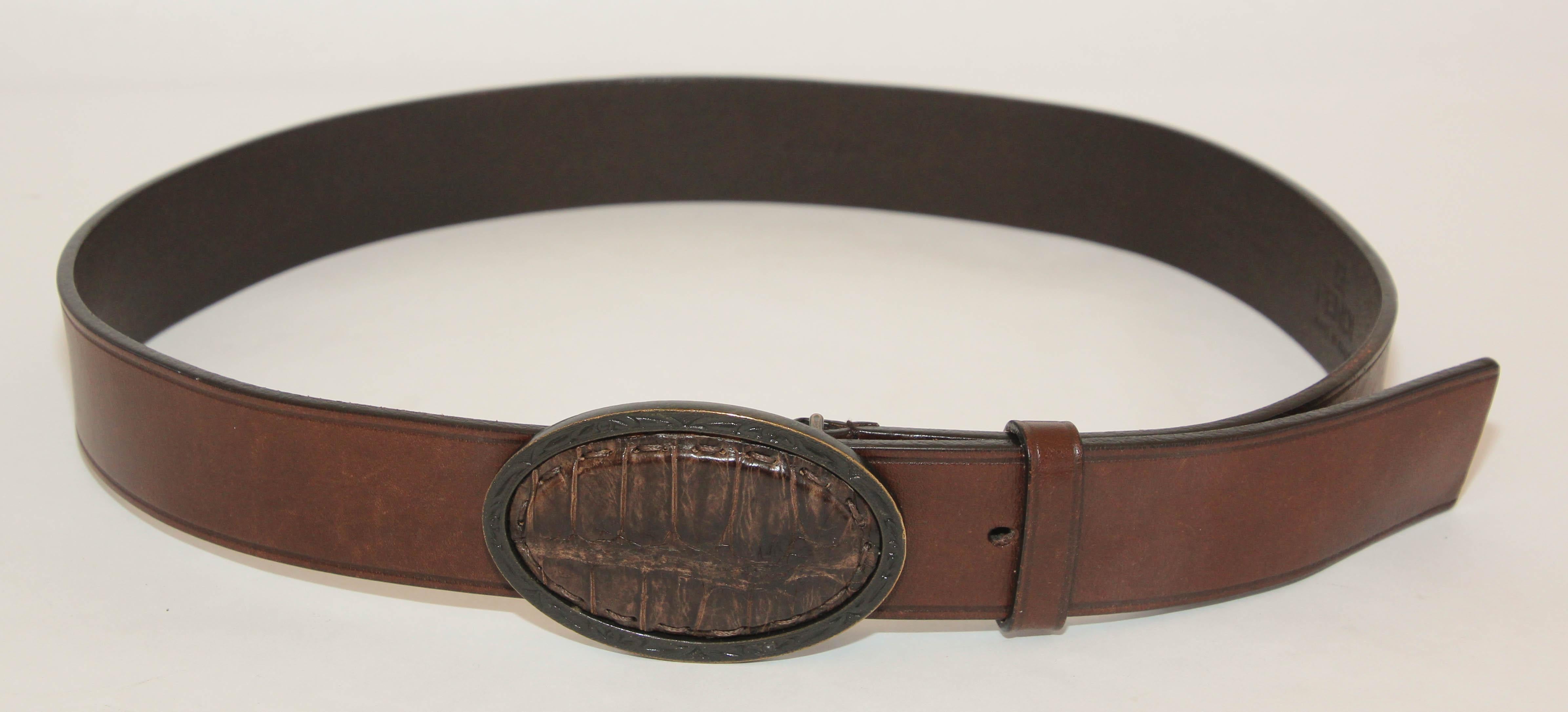 FENDI Crocodile Brown Leather Cowboy Belt 3
