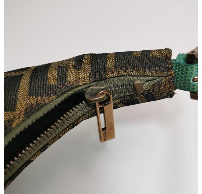 Fendi Croissant Shoulder Bag Zucca Monogram Canvas Lizard-skin Strap Bird Brooch 7