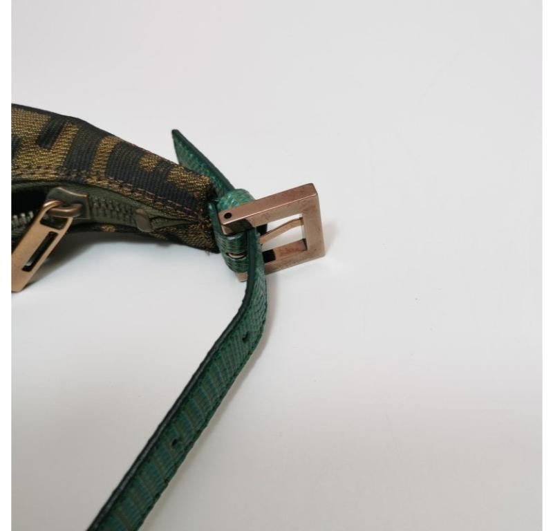 Fendi Croissant Shoulder Bag Zucca Monogram Canvas Lizard-skin Strap Bird Brooch 8