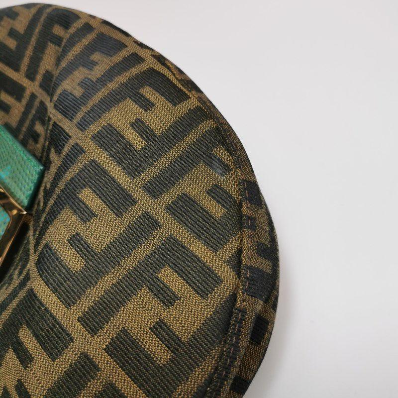 Fendi Croissant Shoulder Bag Zucca Monogram Canvas Lizard-skin Strap Bird Brooch 4