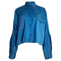 Fendi Cropped Shirt with Pockets in Blue Cotton