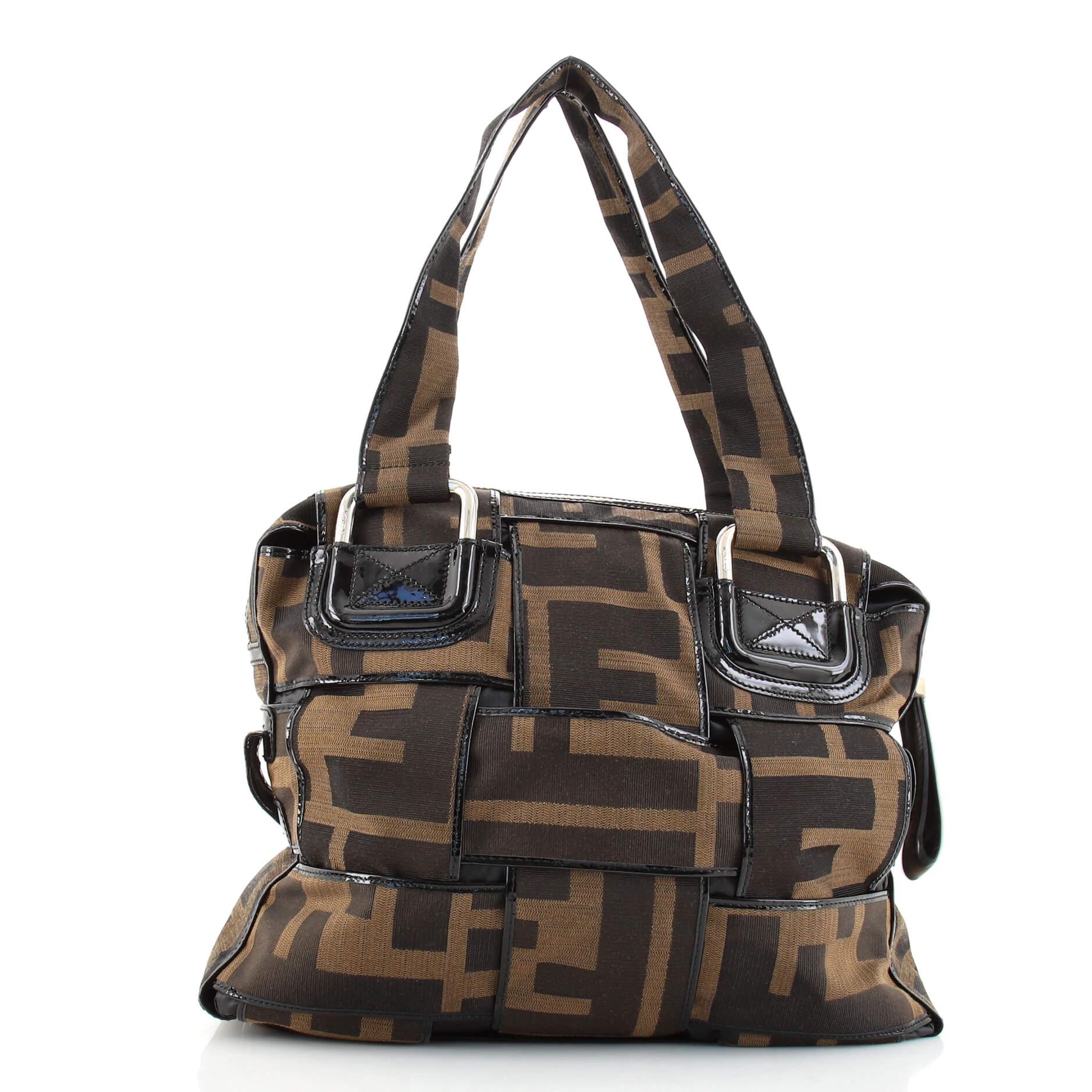Fendi Crossword Shoulder Bag Woven Zucca Canvas Large at 1stDibs