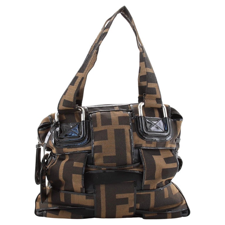 Fendi Crossword Shoulder Bag Woven Zucca Canvas Large at 1stDibs
