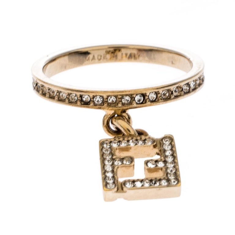 Crystal detail pendant ring fendi