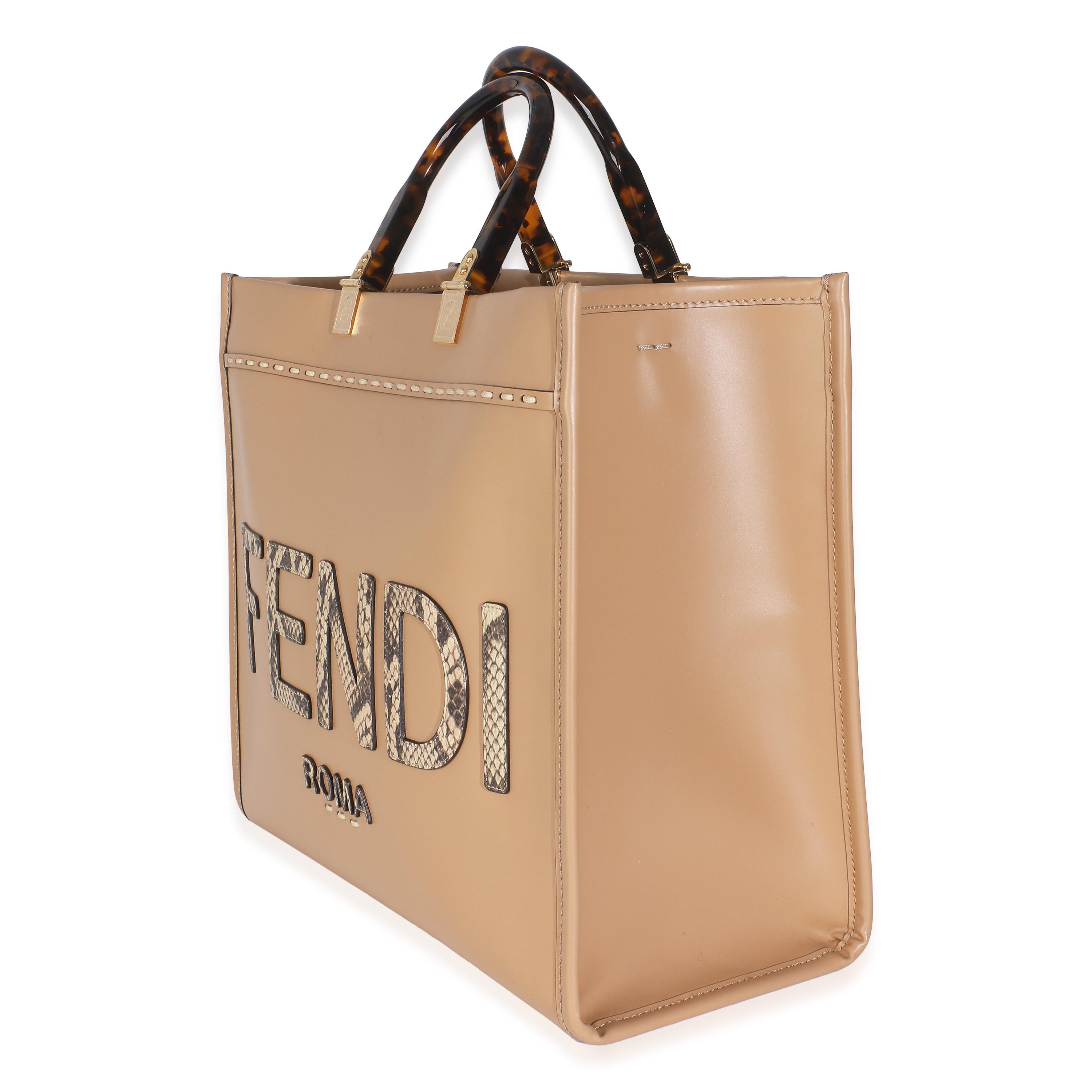 Femenino o masculino Fendi Beige Oscuro Piel de becerro Pitón Fendi Medio Sunshine Shopper Tote en venta