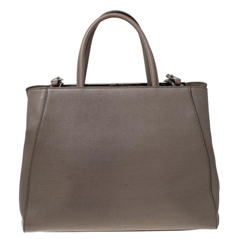 Fendi Dark Beige Leather 2Jours Tote For Sale at 1stDibs