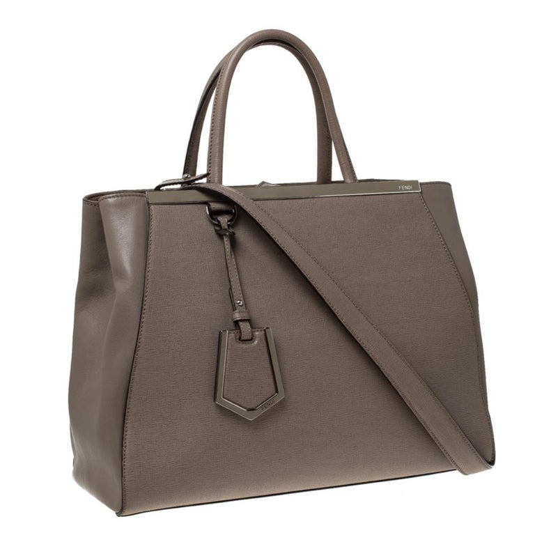 Fendi Dark Beige Leather 2Jours Tote For Sale at 1stDibs