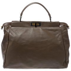Fendi Dark Beige Leather Large Peekaboo Top Handle Bag