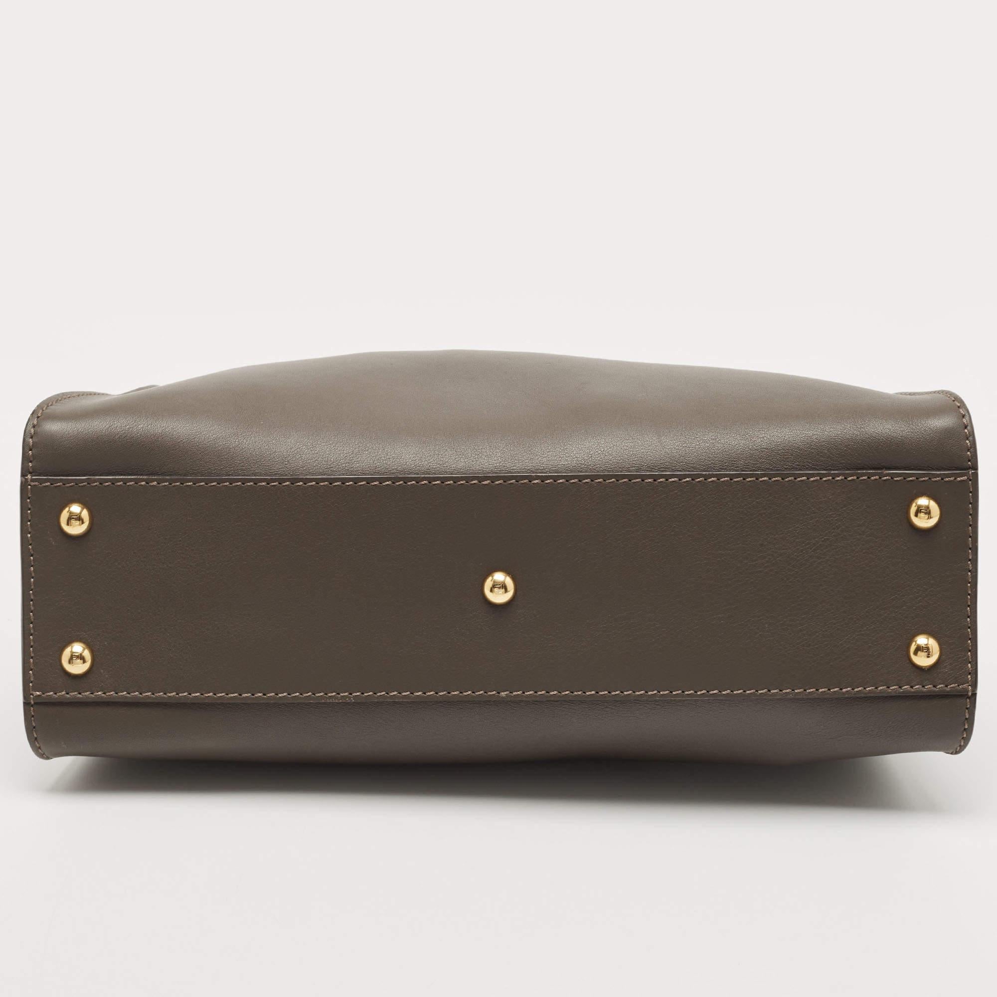 Women's Fendi Dark Beige Leather Medium Peekaboo Top Handle Bag