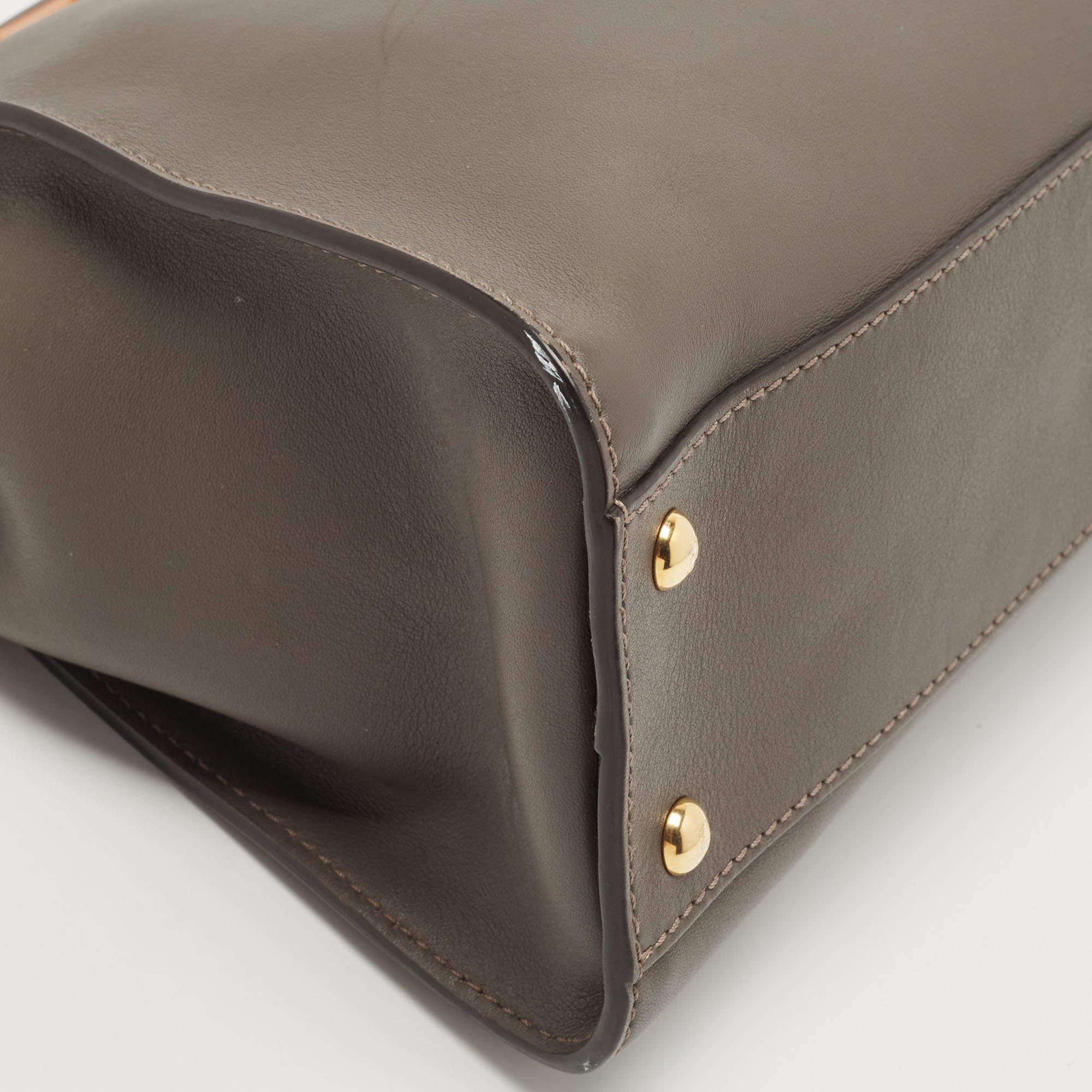 Fendi Dark Beige Leather Medium Peekaboo Top Handle Bag 1