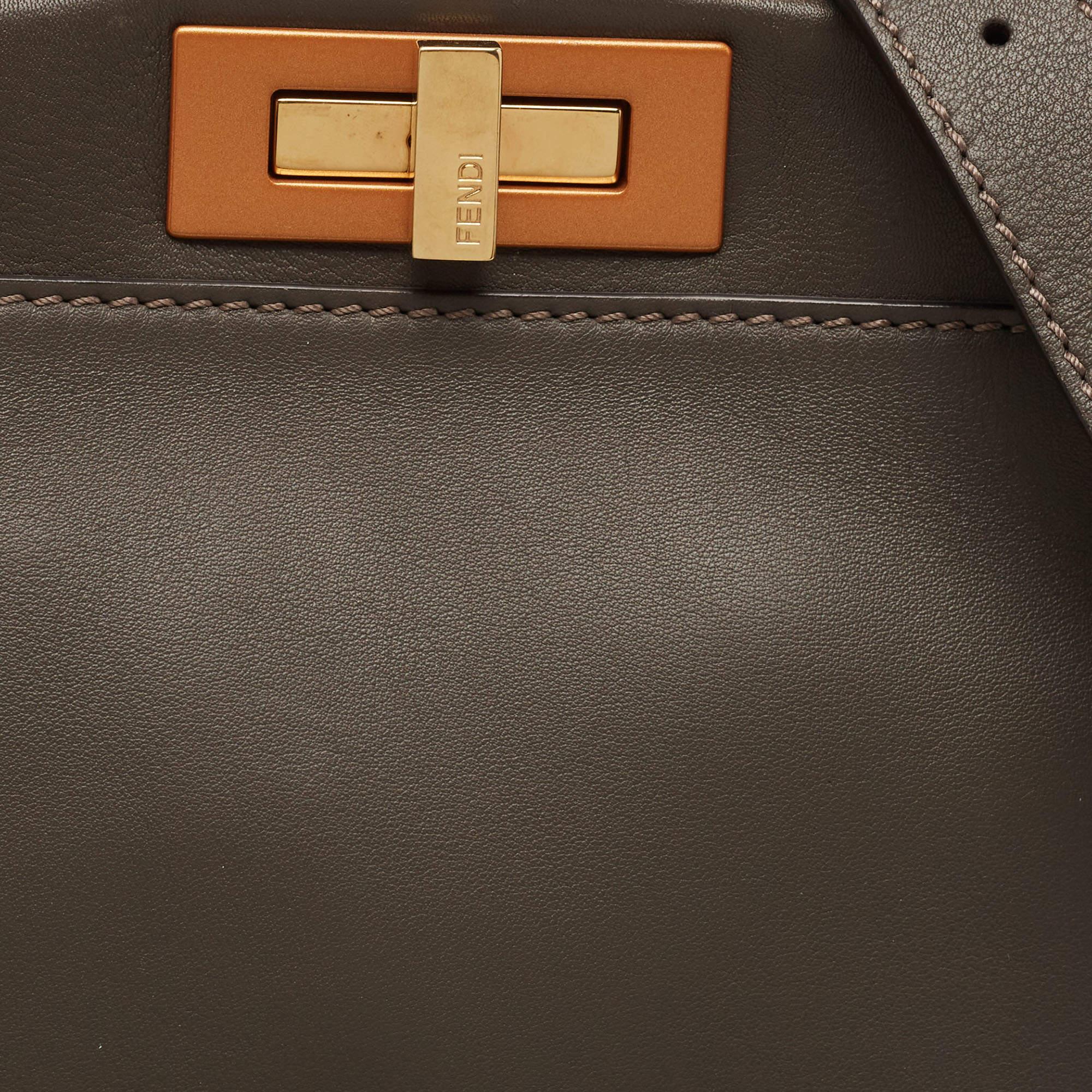 Fendi Dark Beige Leather Medium Peekaboo Top Handle Bag 2