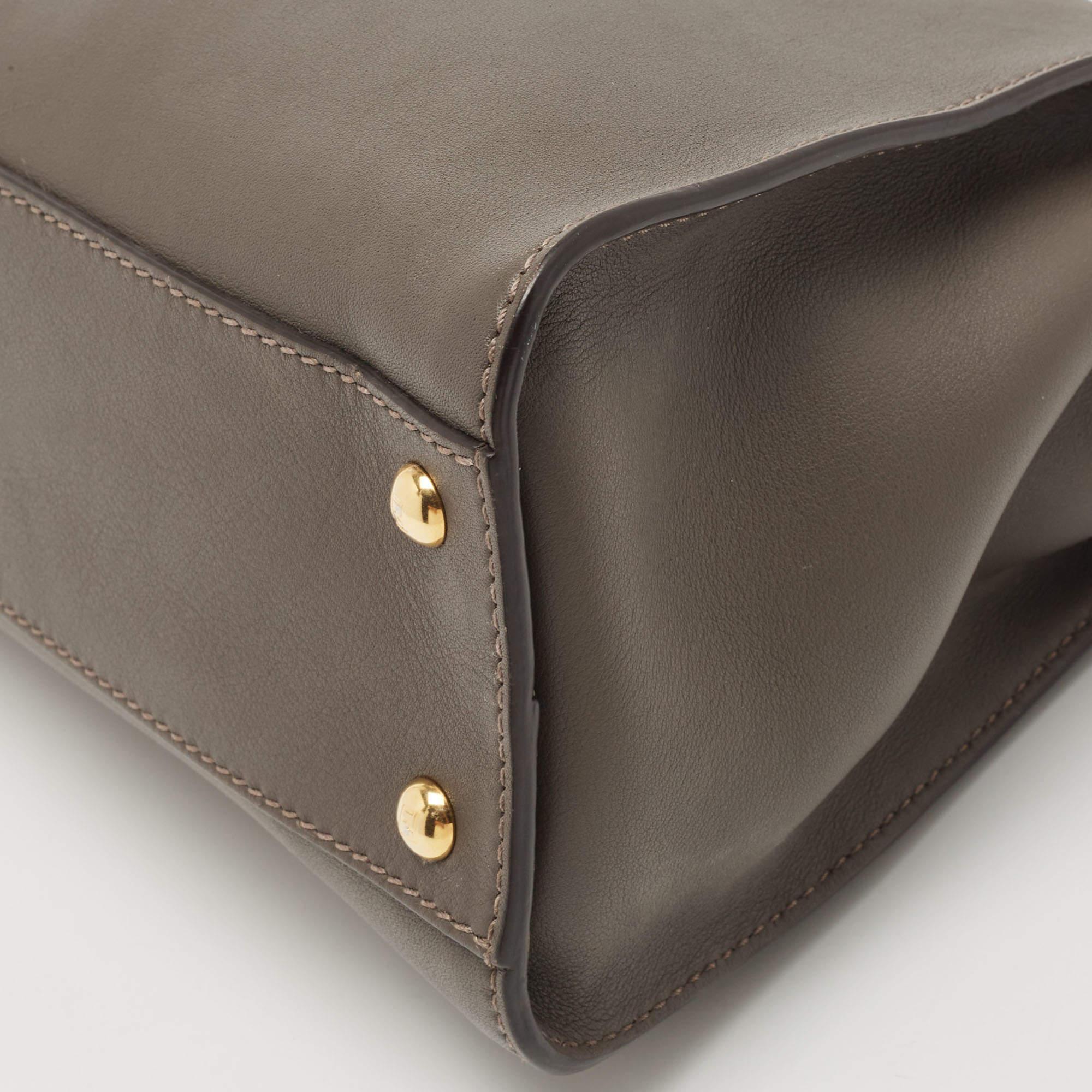 Fendi Dark Beige Leather Medium Peekaboo Top Handle Bag 4