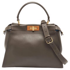 Fendi Dark Beige Leather Medium Peekaboo Top Handle Bag
