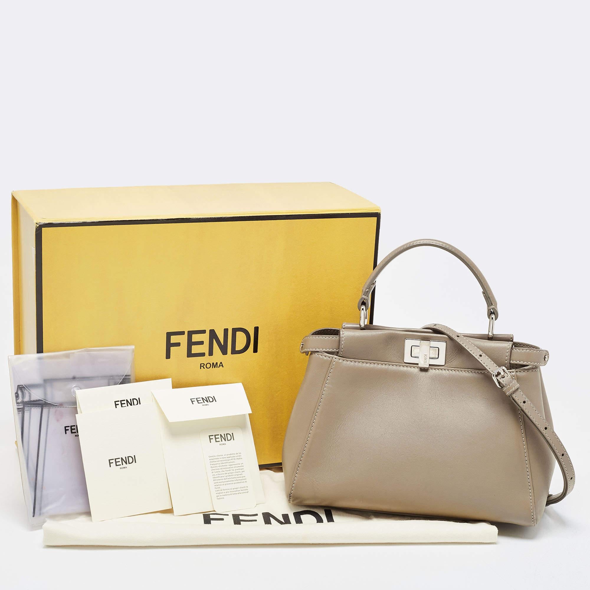 Fendi Dark Beige Leather Mini Peekaboo Top Handle Bag 10