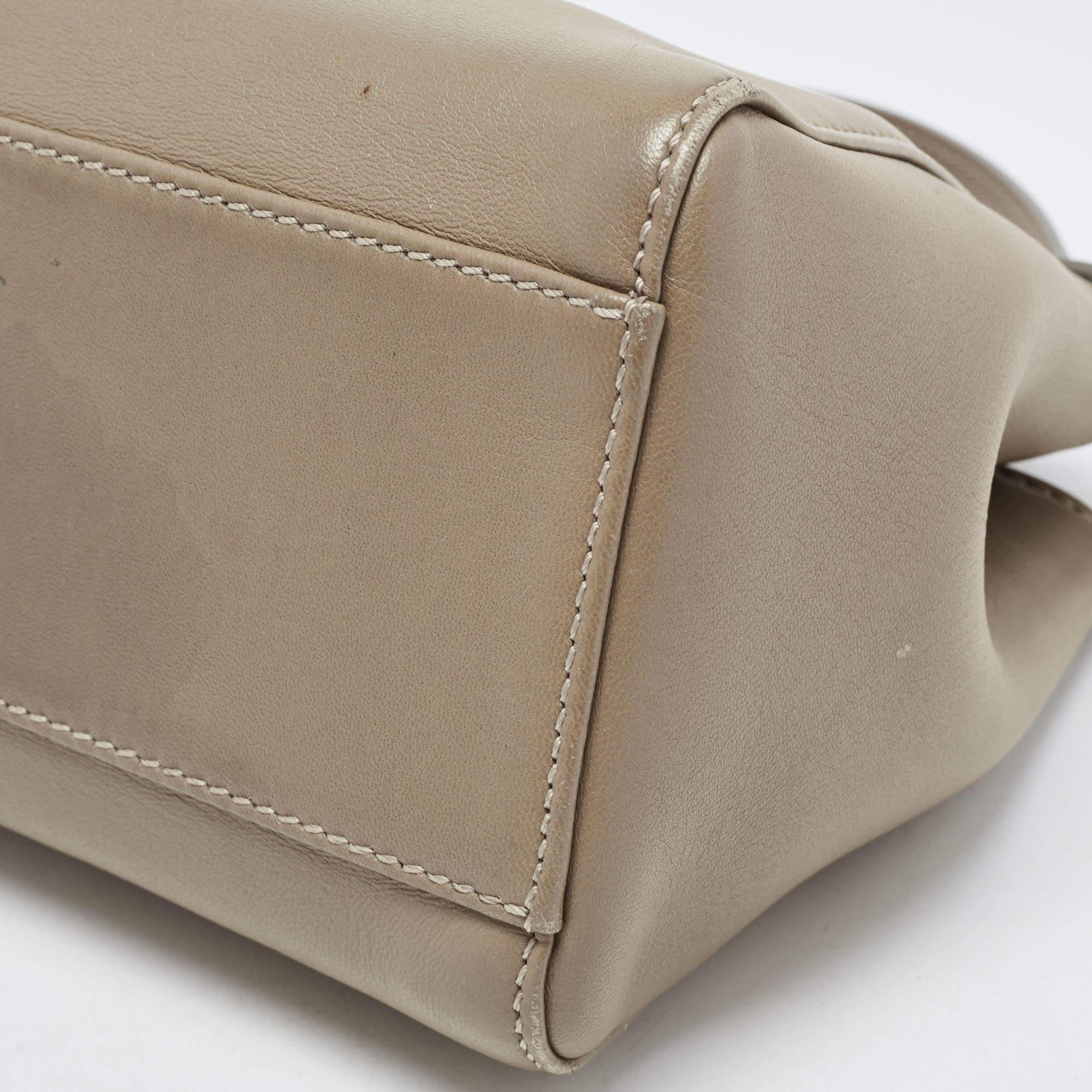Women's Fendi Dark Beige Leather Mini Peekaboo Top Handle Bag