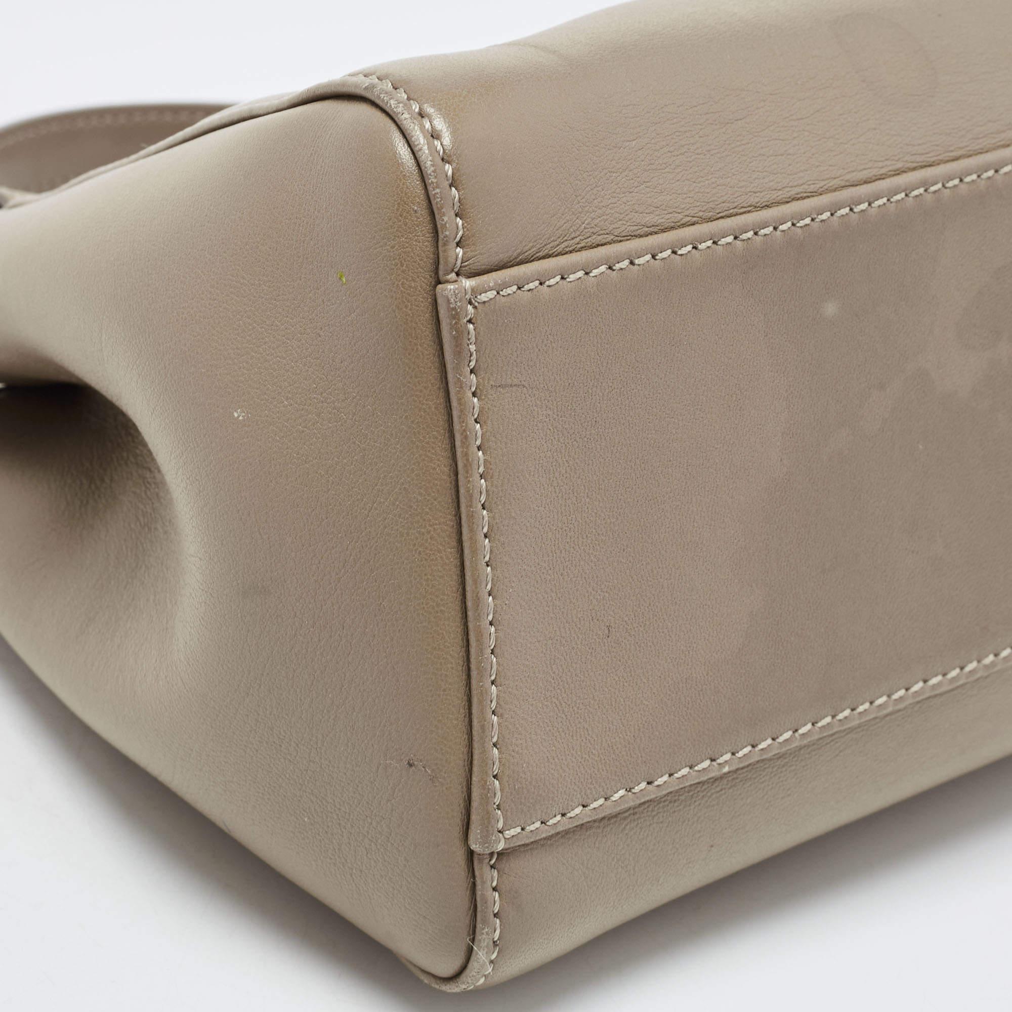 Fendi Dark Beige Leather Mini Peekaboo Top Handle Bag 1