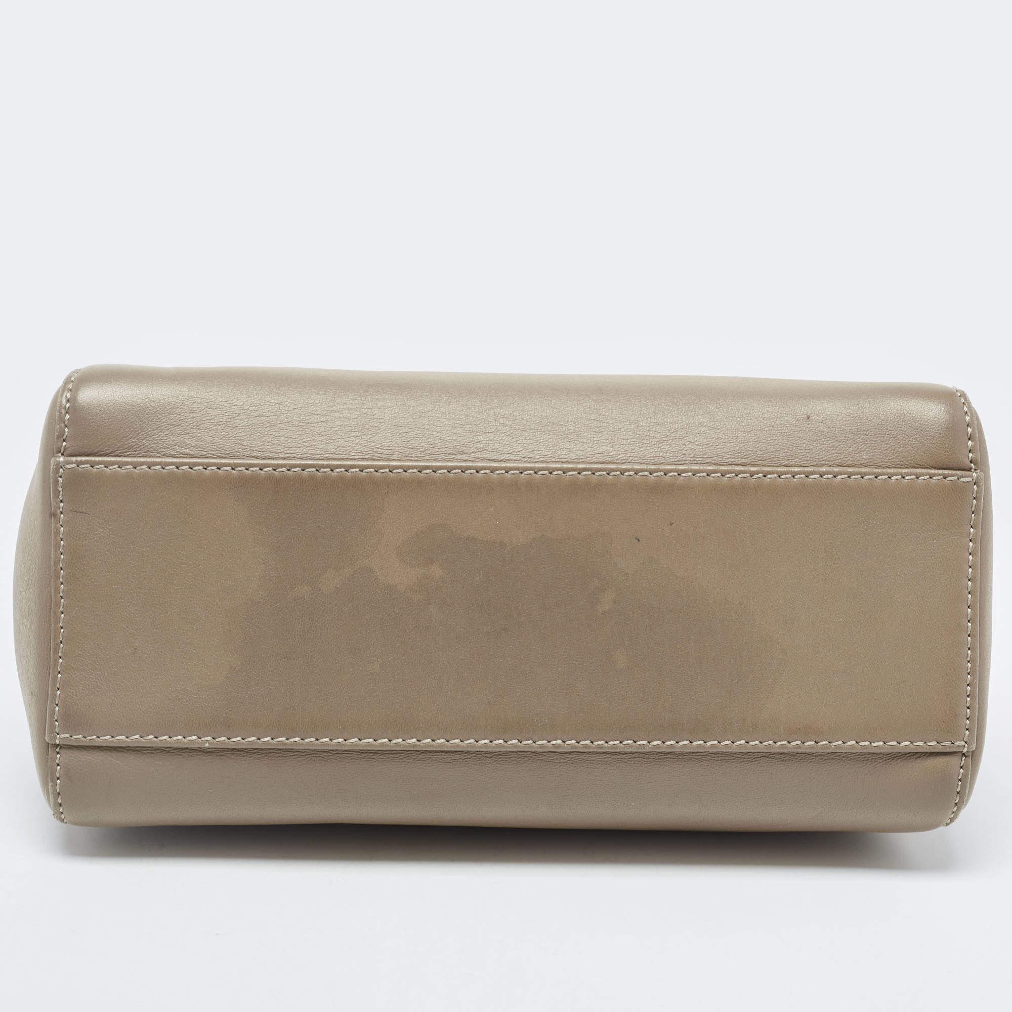 Fendi Dark Beige Leather Mini Peekaboo Top Handle Bag 5