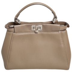 Fendi Dark Beige Leather Mini Peekaboo Top Handle Bag