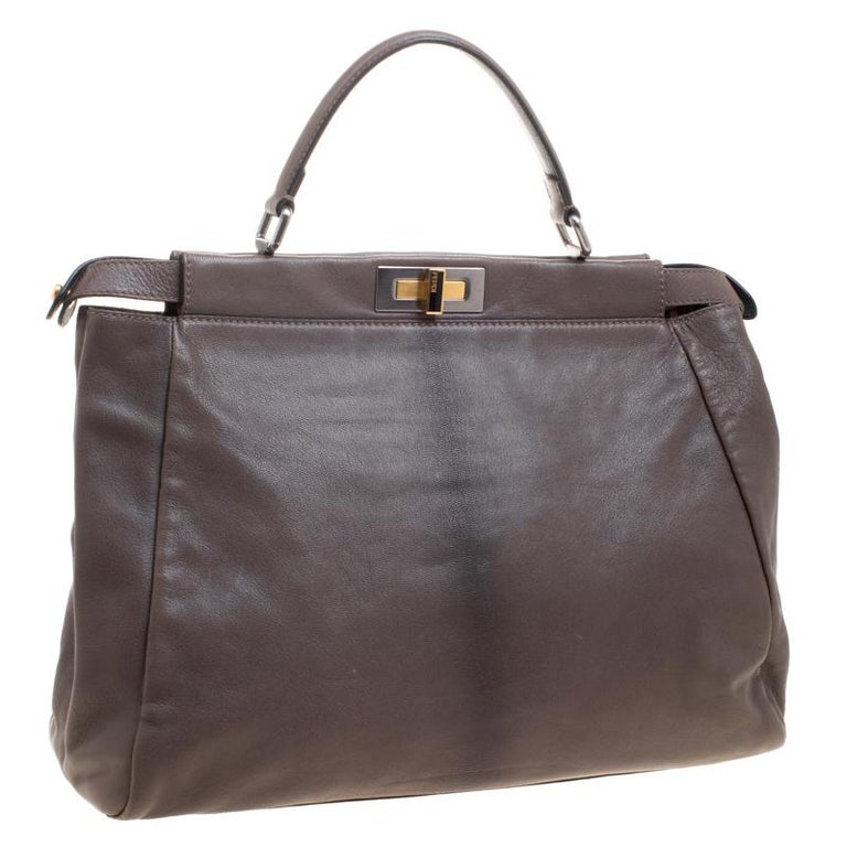 Fendi Dark Beige Ombre Leather Large Peekaboo Top Handle Bag For Sale at 1stdibs
