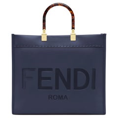 Fendi Dark Blue Leather Medium Sunshine Shopper Bag