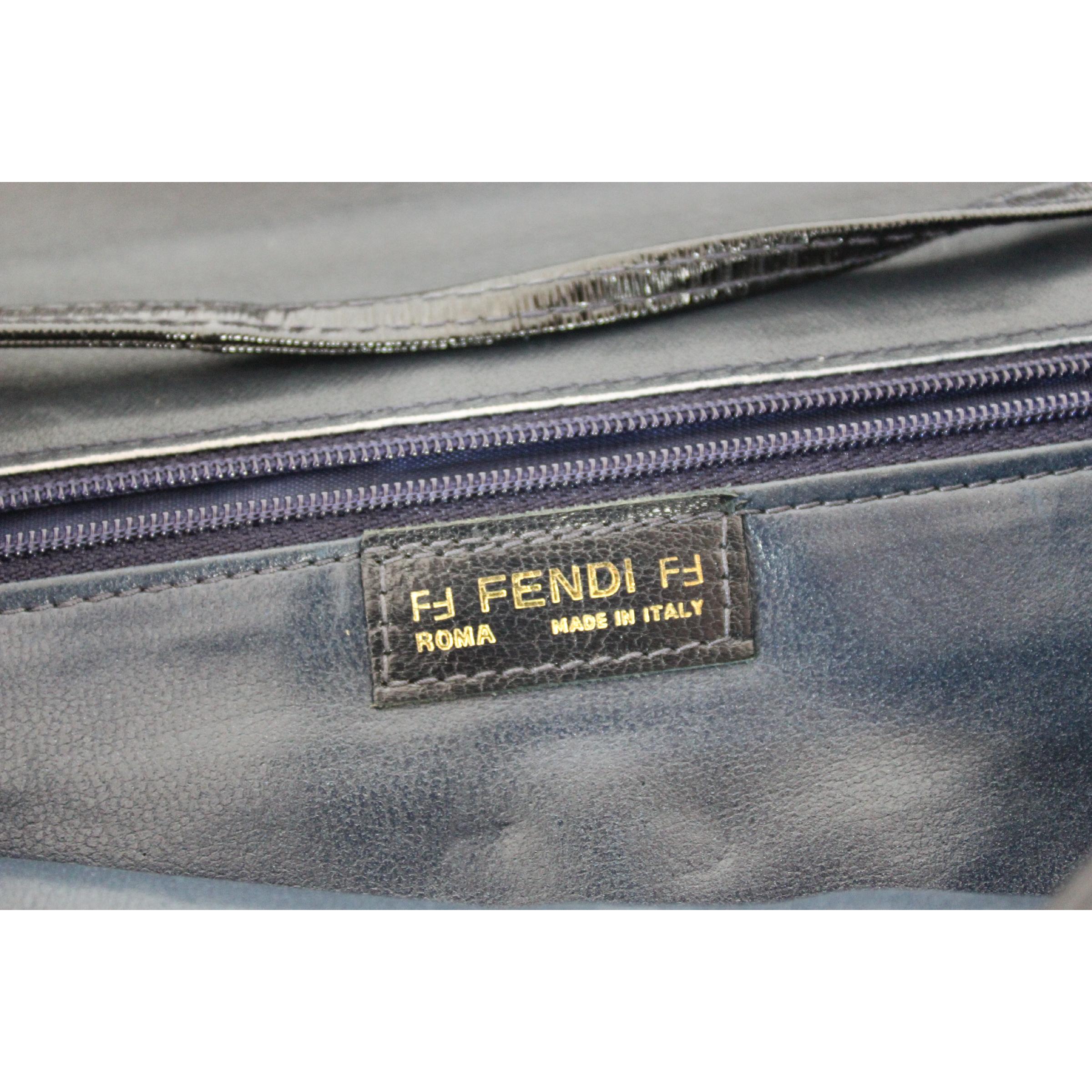 Fendi Dark Blue Patent Leather Clutch Bag 1970s 5