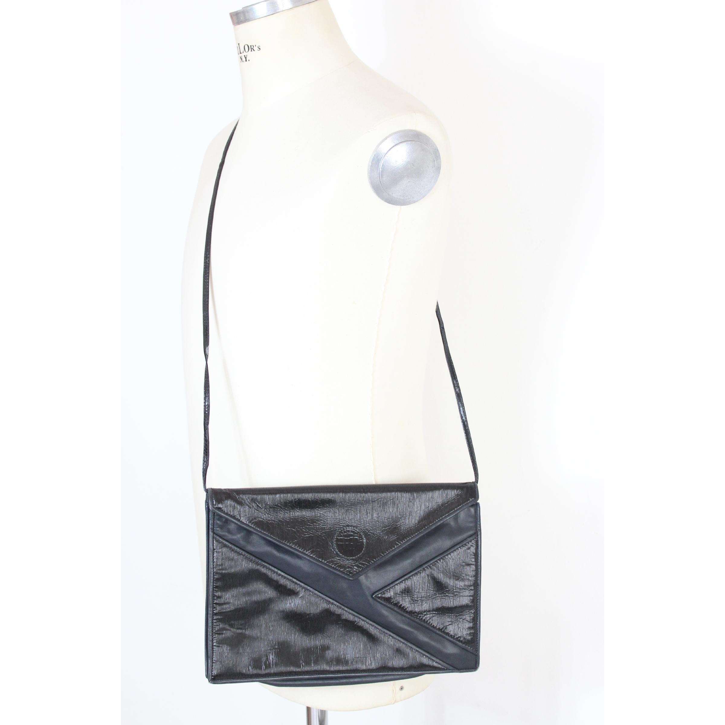 Black Fendi Dark Blue Patent Leather Clutch Bag 1970s