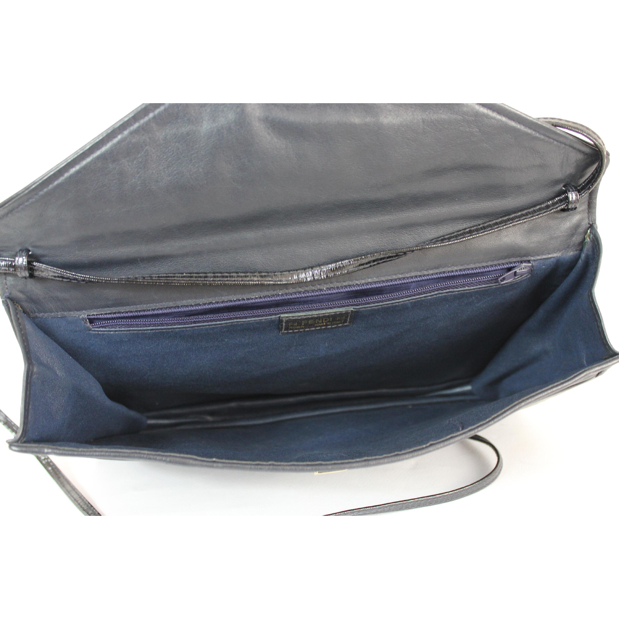 Fendi Dark Blue Patent Leather Clutch Bag 1970s 3