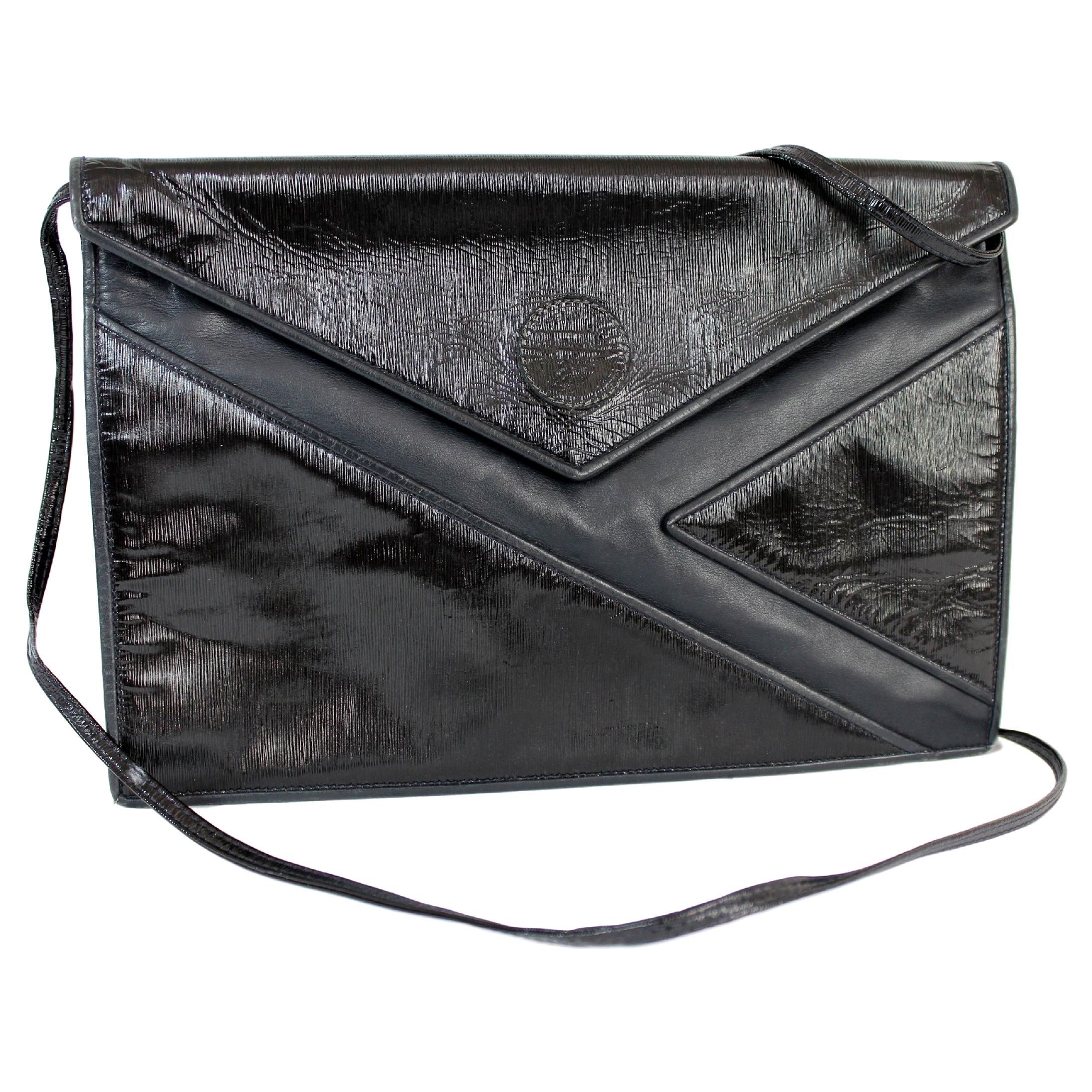 Fendi Dark Blue Patent Leather Clutch Bag 1970s