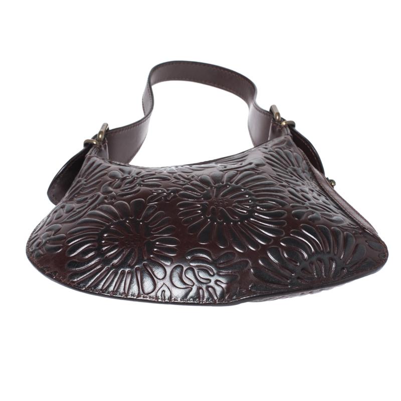 Fendi Dark Brown Embossed Leather Oyster Hobo 5