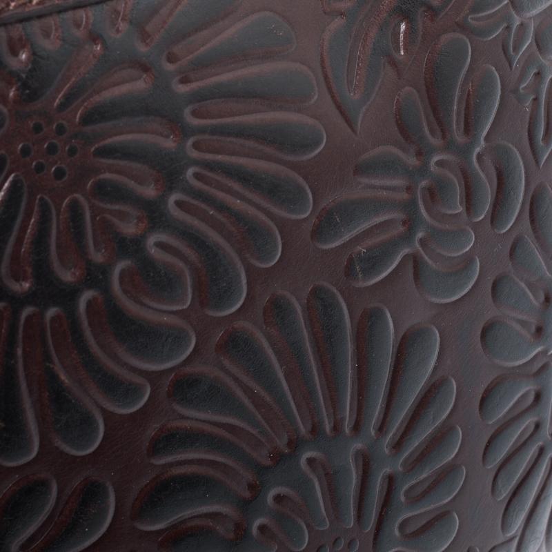 Fendi Dark Brown Embossed Leather Oyster Hobo 6