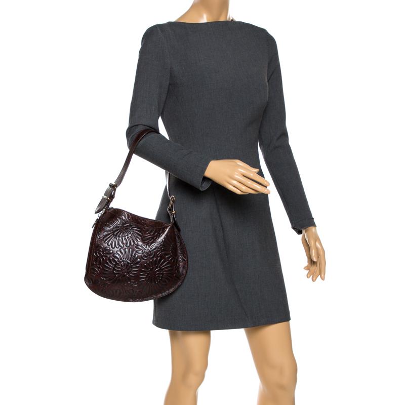 Black Fendi Dark Brown Embossed Leather Oyster Hobo