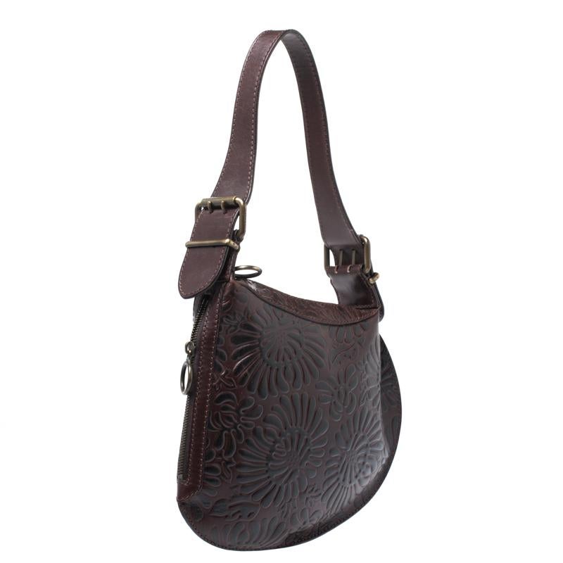 Fendi Dark Brown Embossed Leather Oyster Hobo In Good Condition In Dubai, Al Qouz 2