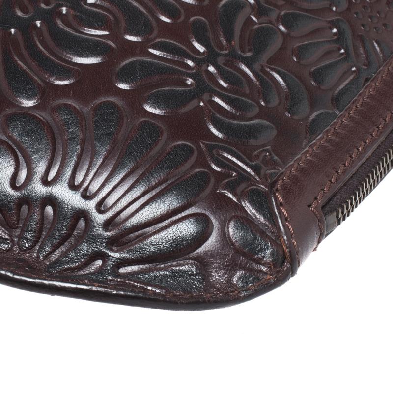 Fendi Dark Brown Embossed Leather Oyster Hobo 3