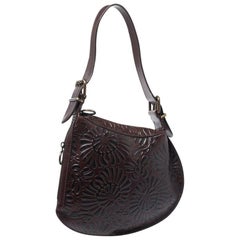 Fendi Dark Brown Embossed Leather Oyster Hobo