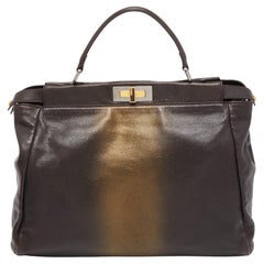 Fendi Dark Brown/Gold Leather Large Peekaboo Top Handle Bag