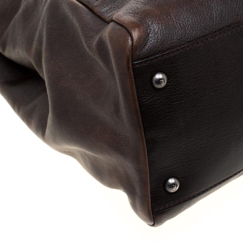 Fendi Dark Brown Leather Large Peekaboo Top Handle Bag 7